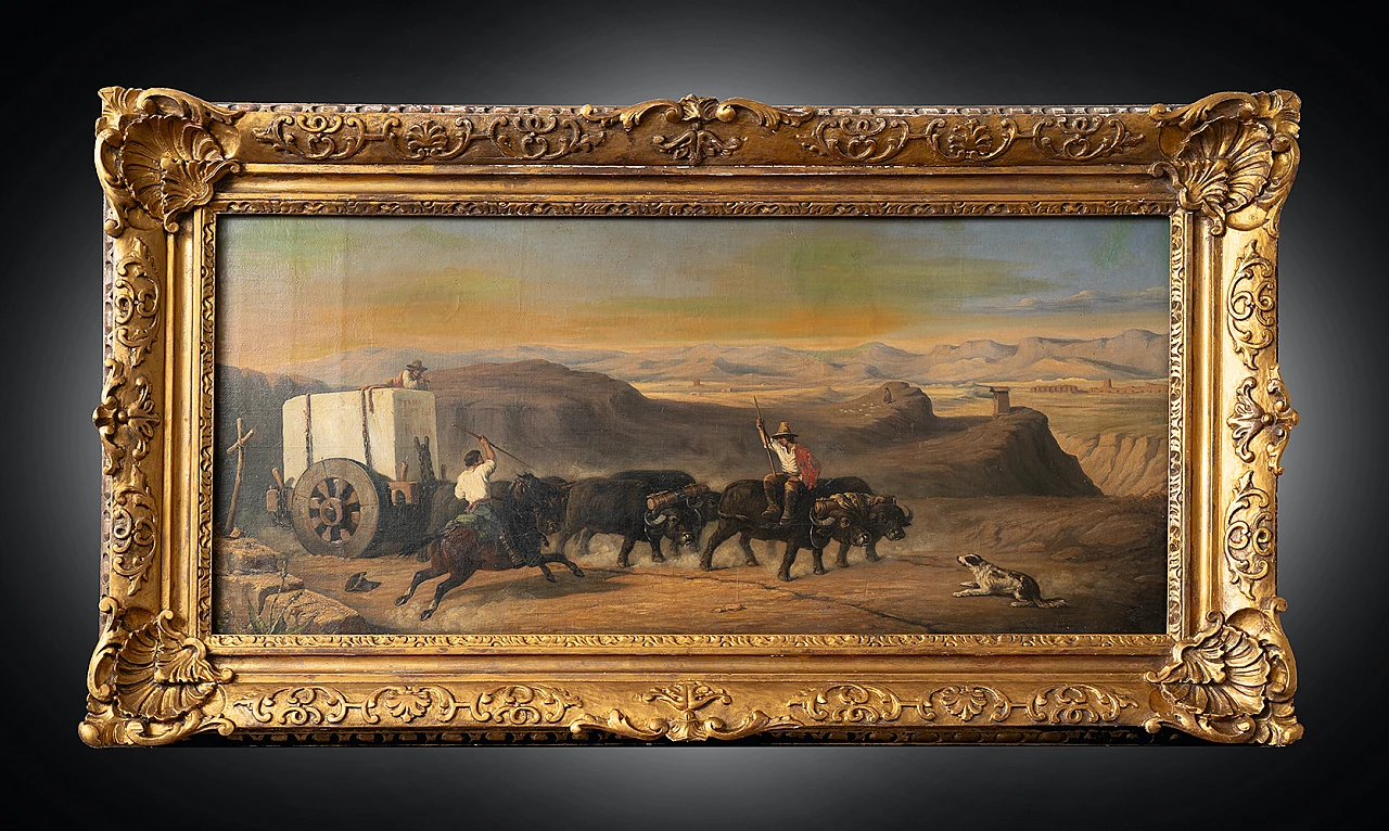 Oil on canvas with gilded and carved wooden frame, 19th century 1