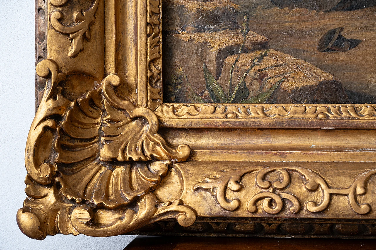 Oil on canvas with gilded and carved wooden frame, 19th century 4