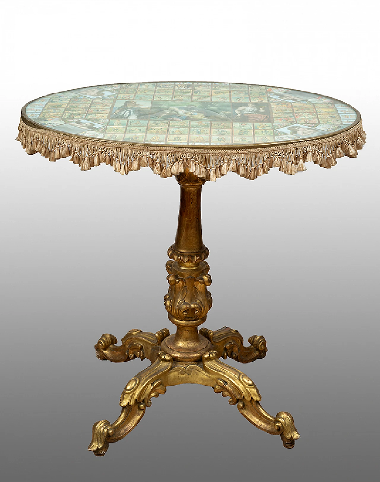 Louis Philippe gilded wood side table with decorated top, 19th century 1