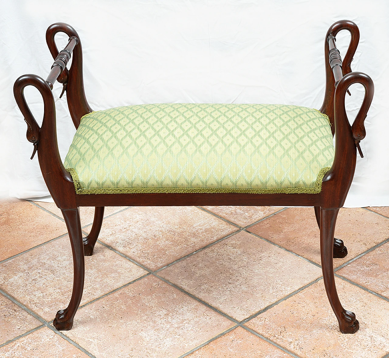 Pair of Empire mahogany and fabric benches, early 19th century 2