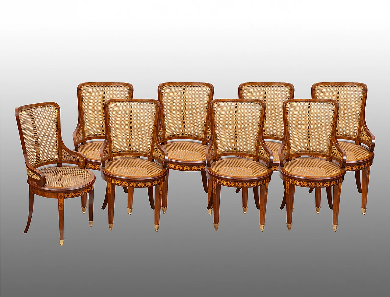 8 French Napoleon III chairs in wood and Vienna straw, 19th century 1