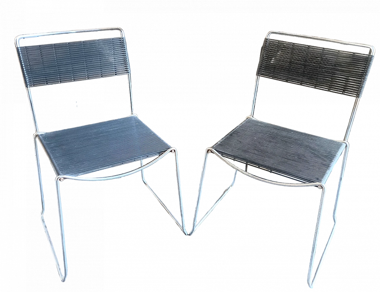 Pair of steel and plastic chairs in Spaghetti style, 1970s 8