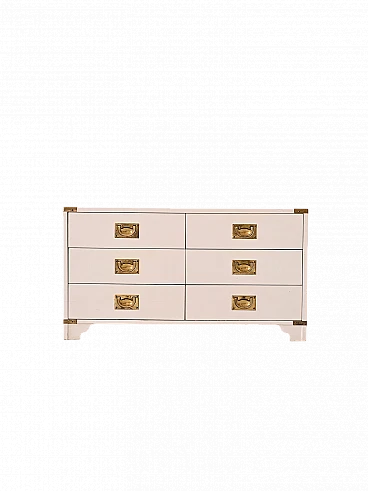 White-stained wood and gilded metal chest of drawers, 1960s