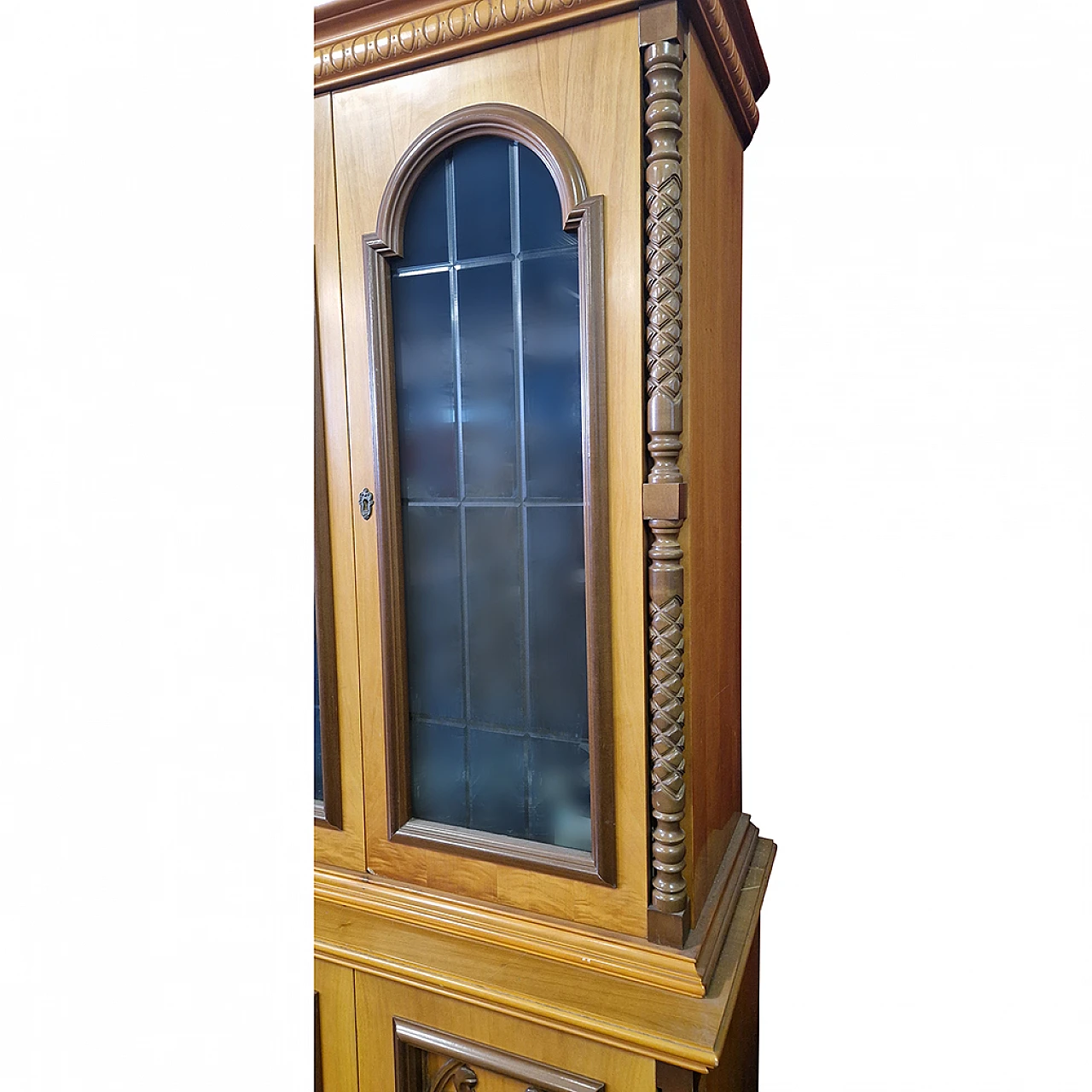 Blond walnut double-body bookcase with display case, 1970s 4