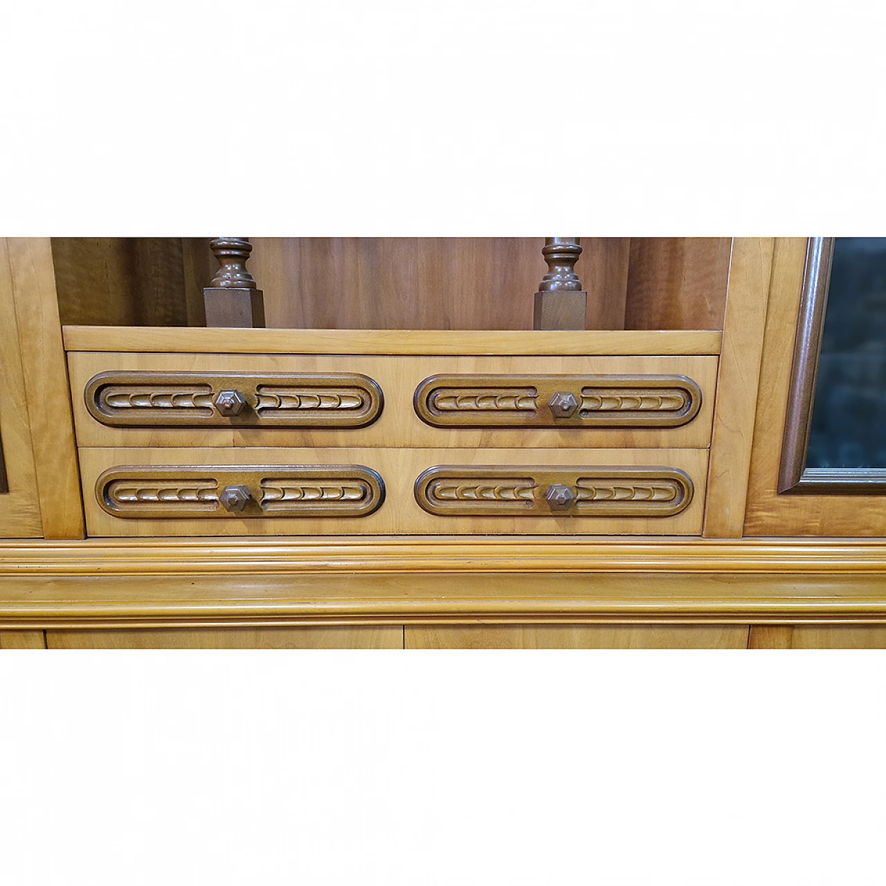 Blond walnut double-body bookcase with display case, 1970s 6