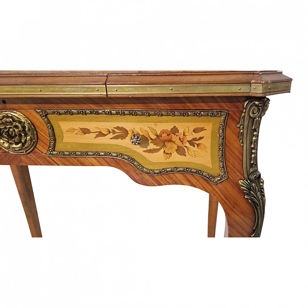 Louis XV style inlaid wood and bronze writing desk, 1960s 7