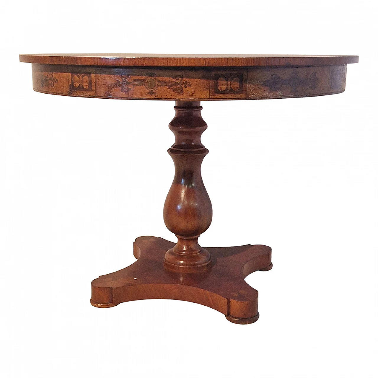 Round table inlaid in walnut and walnut briar, 1940s 1