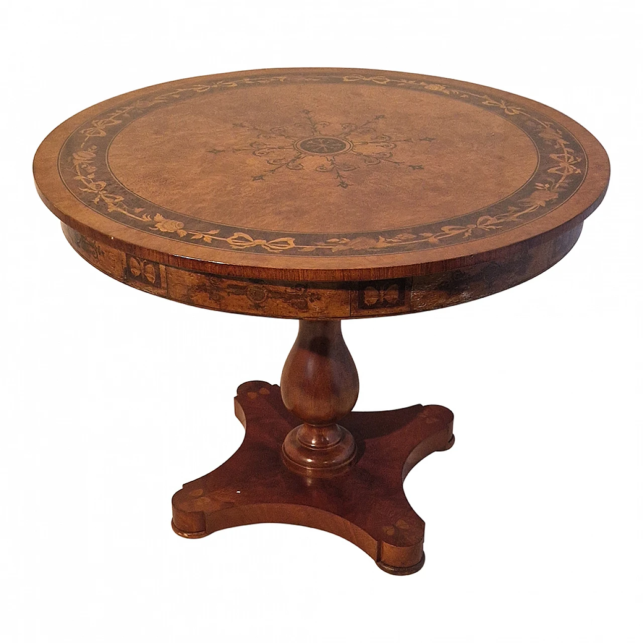 Round table inlaid in walnut and walnut briar, 1940s 2