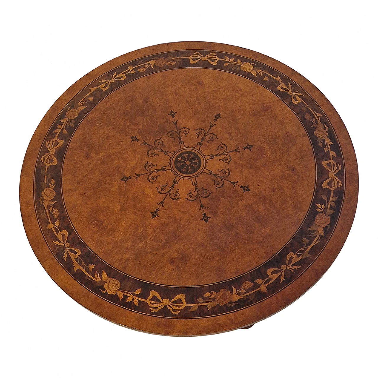 Round table inlaid in walnut and walnut briar, 1940s 5