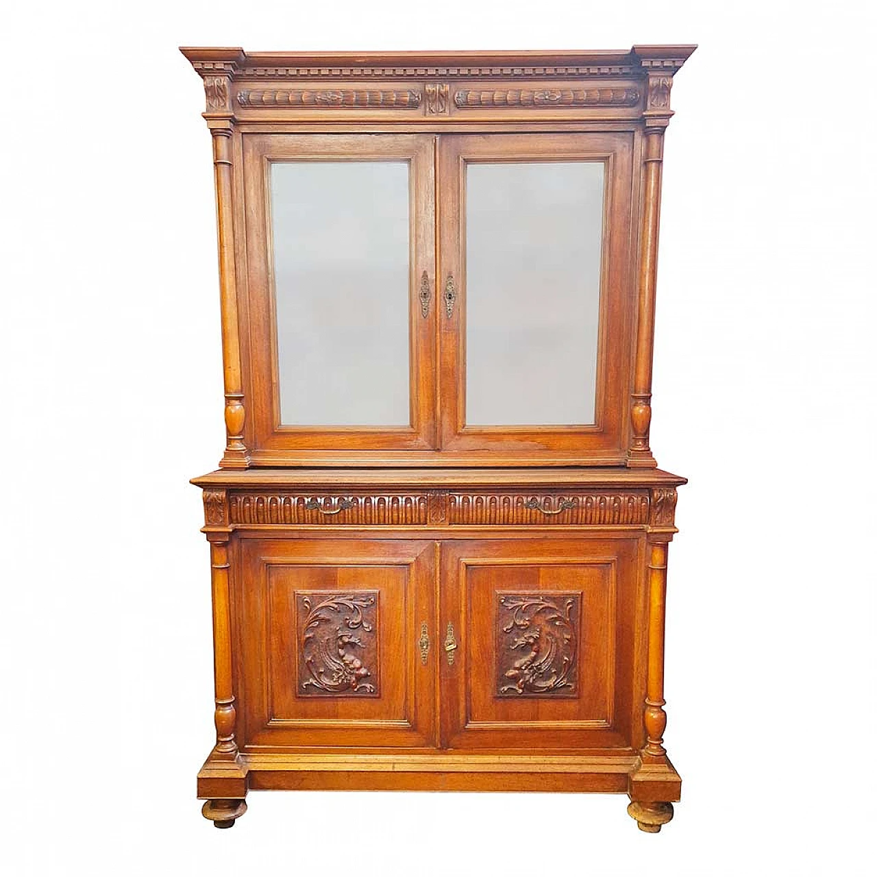 French walnut double-body sideboard with display case, 19th century 1