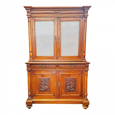 French walnut double-body sideboard with display case, 19th century