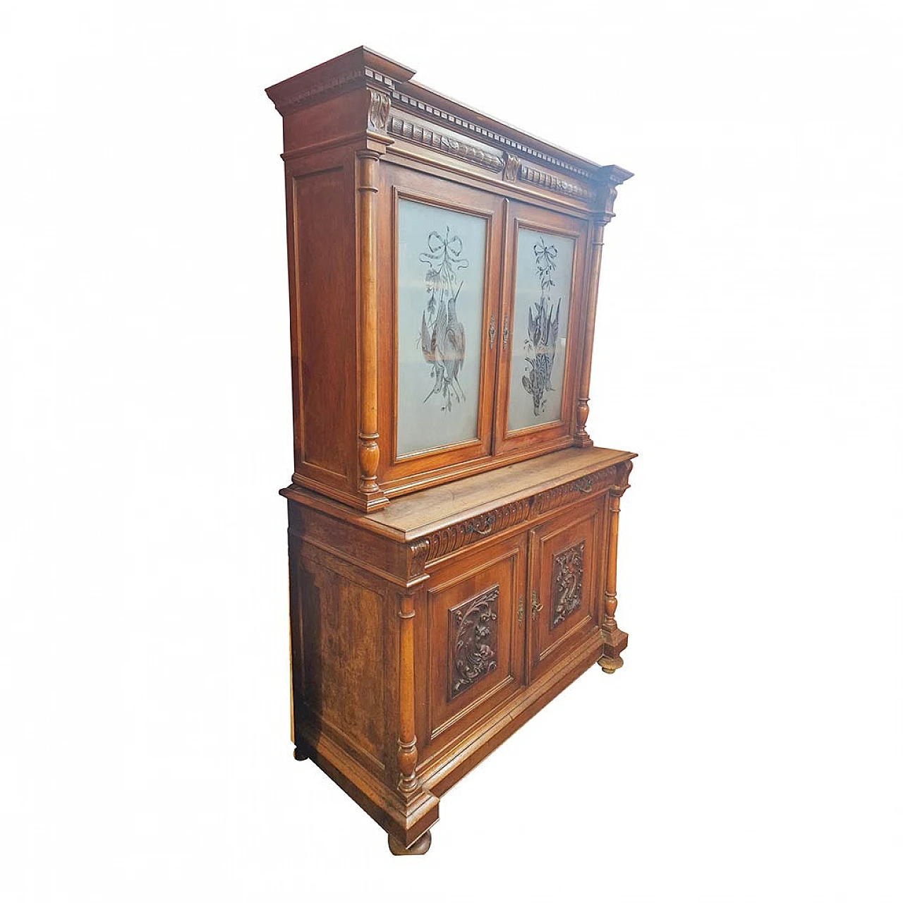 French walnut double-body sideboard with display case, 19th century 2