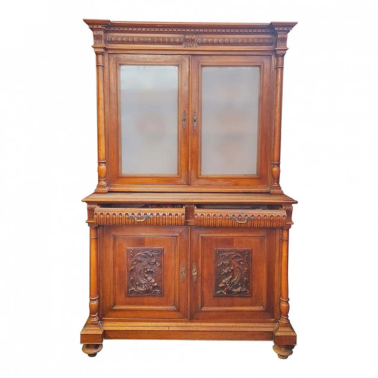 French walnut double-body sideboard with display case, 19th century 3