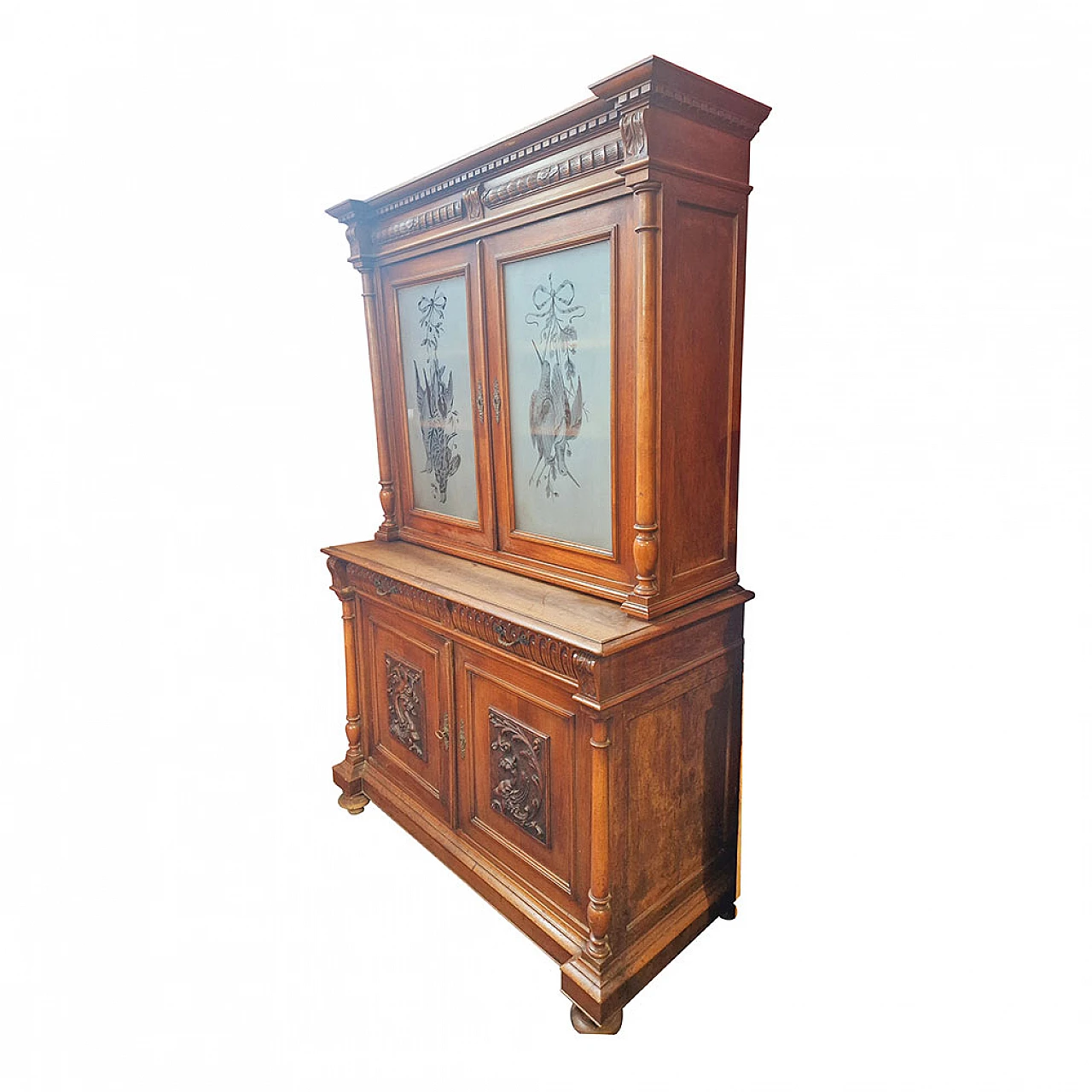 French walnut double-body sideboard with display case, 19th century 5