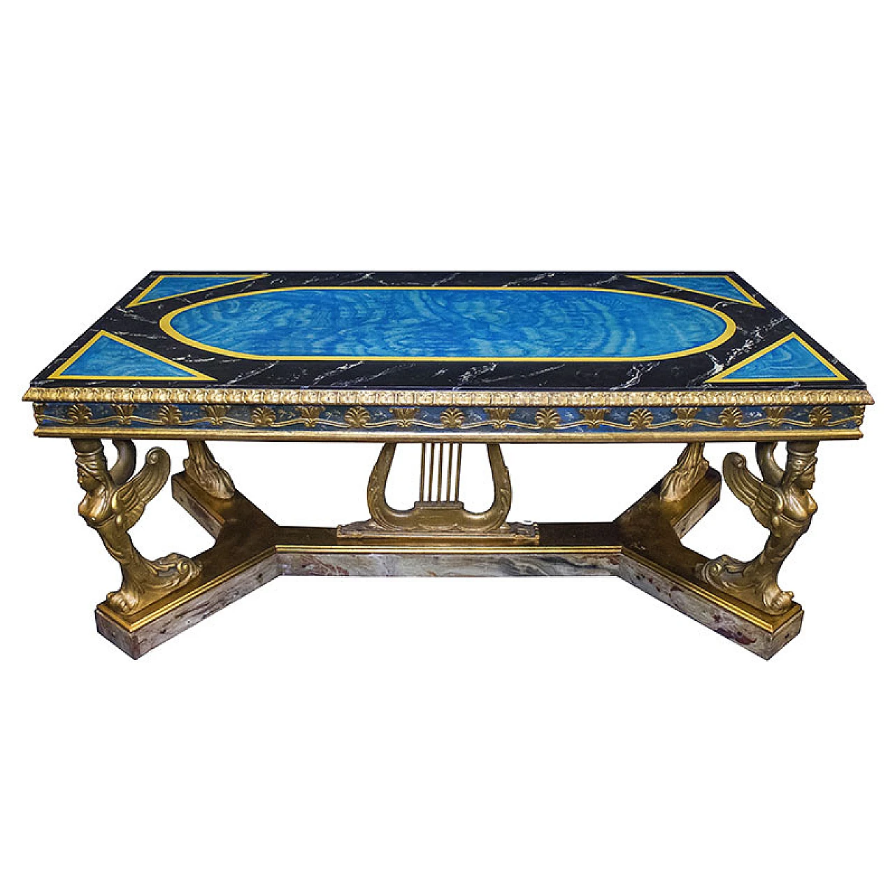 Carved and lacquered wooden table with caryatids, early 20th century 1