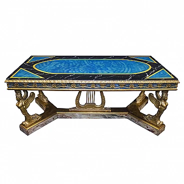 Carved and lacquered wooden table with caryatids, early 20th century