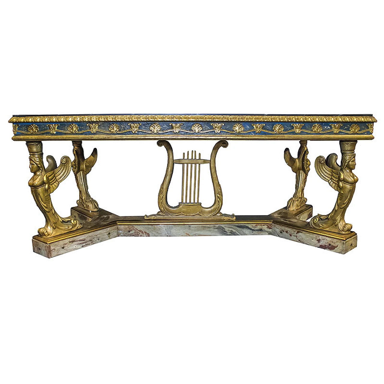 Carved and lacquered wooden table with caryatids, early 20th century 2