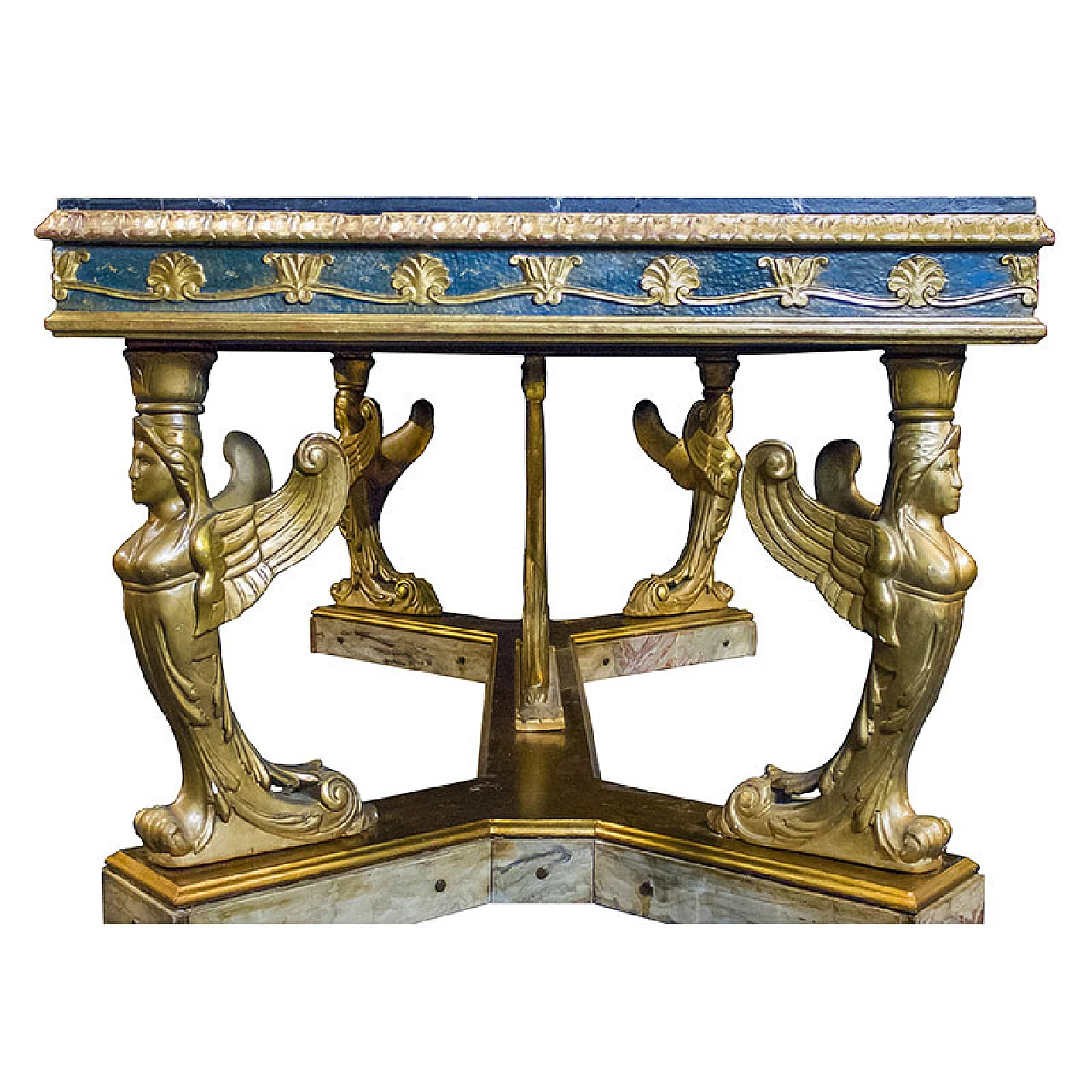 Carved and lacquered wooden table with caryatids, early 20th century 3