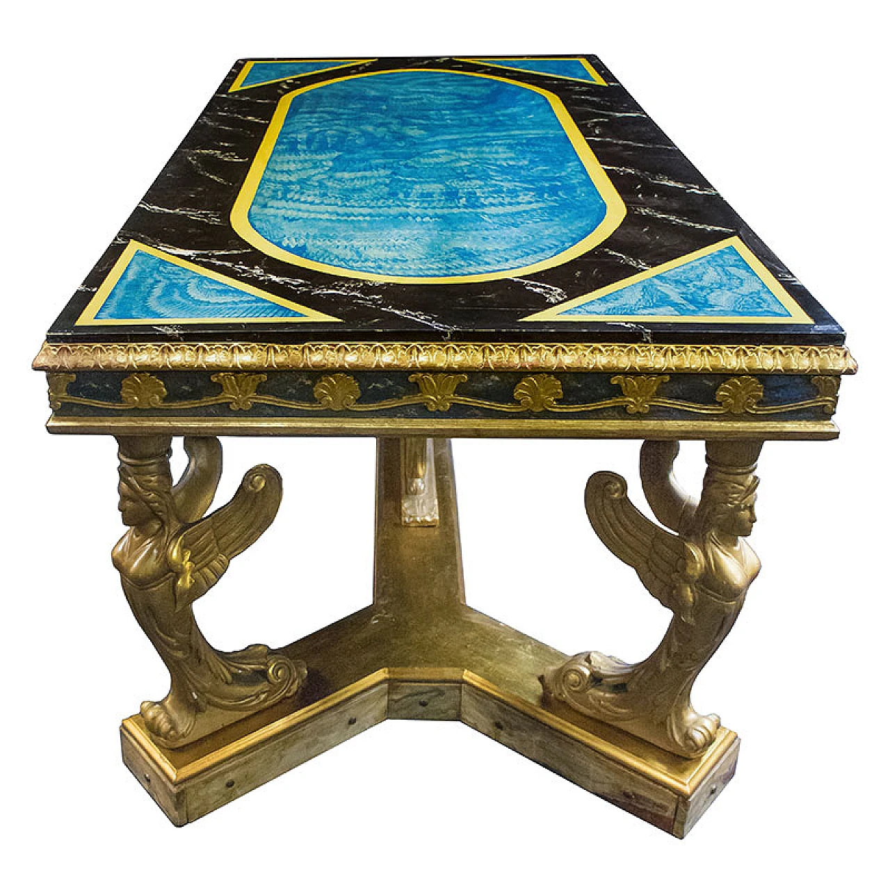 Carved and lacquered wooden table with caryatids, early 20th century 4