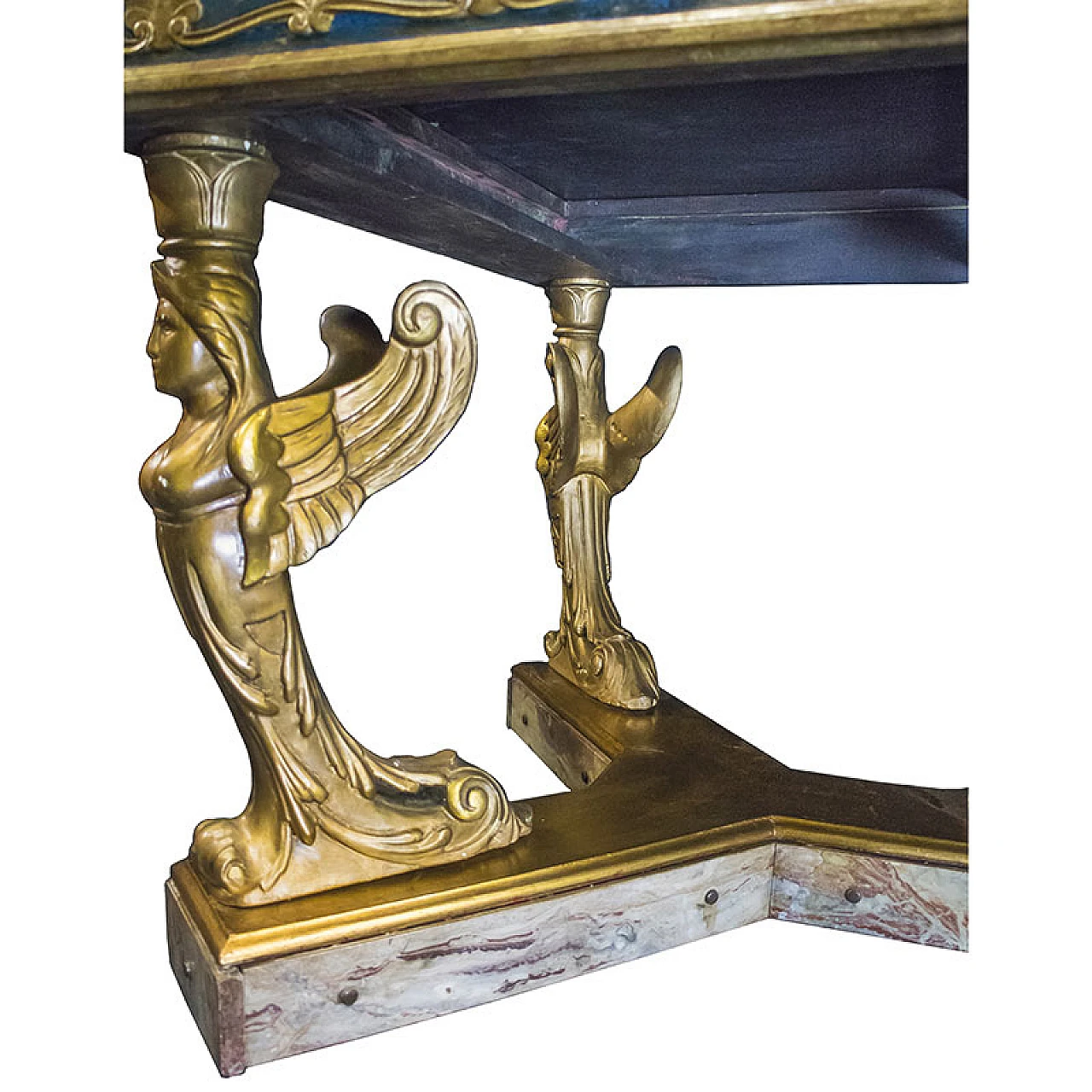 Carved and lacquered wooden table with caryatids, early 20th century 5