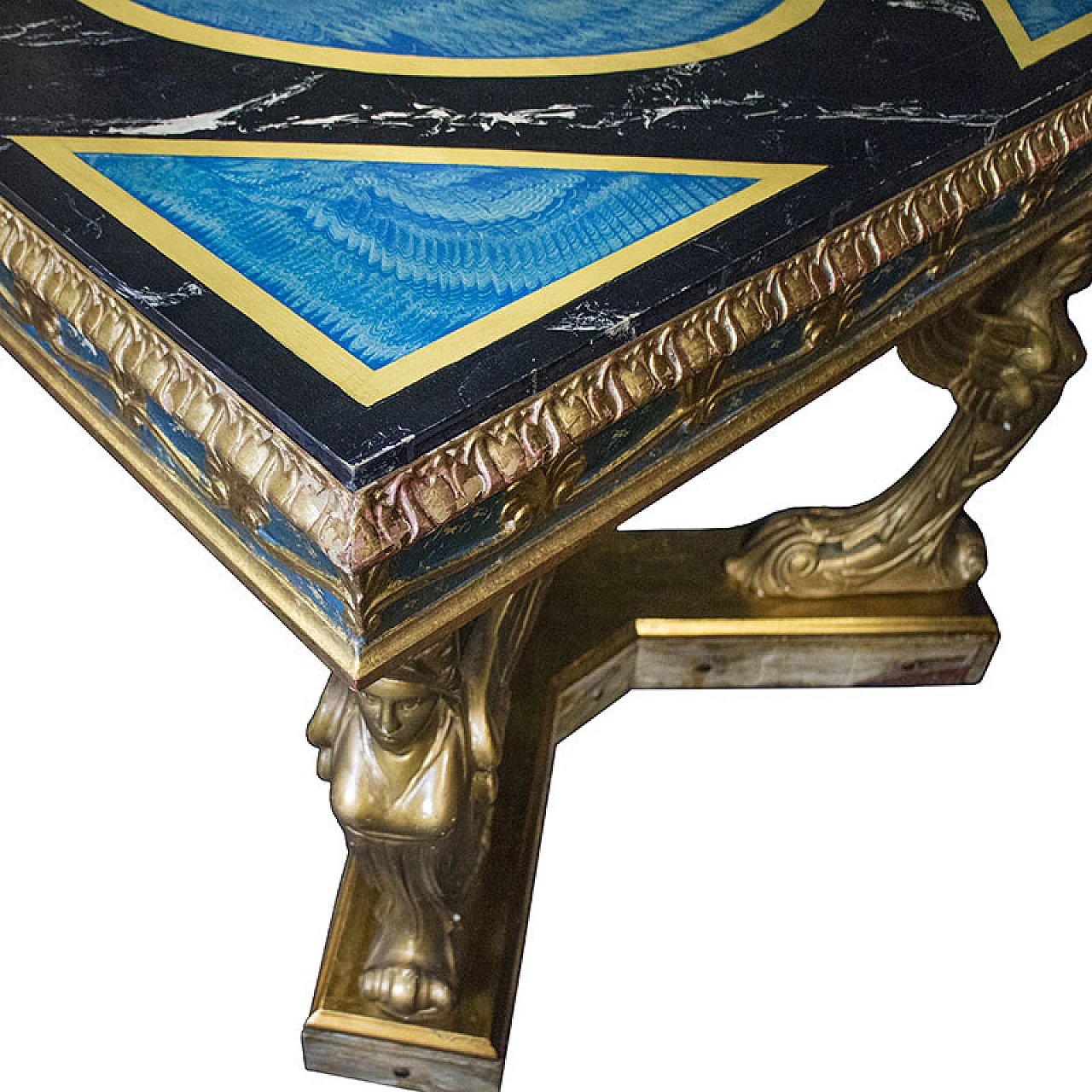 Carved and lacquered wooden table with caryatids, early 20th century 6