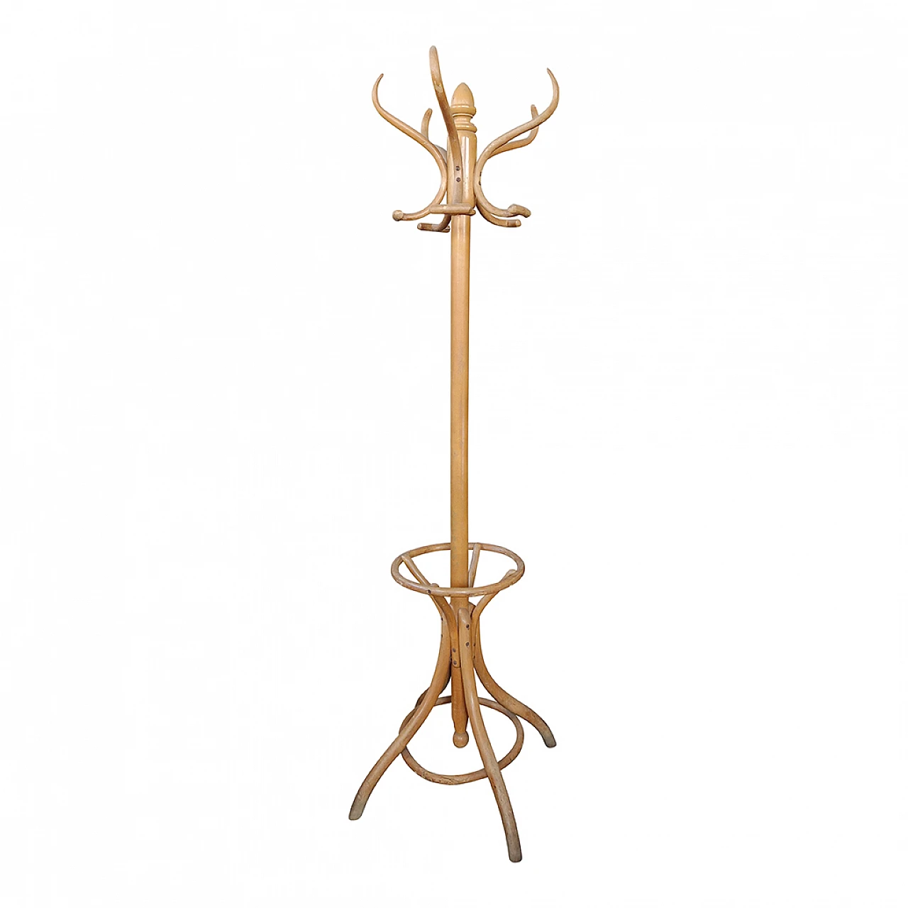 Curved beech coat stand with umbrella stand, 1960s 1