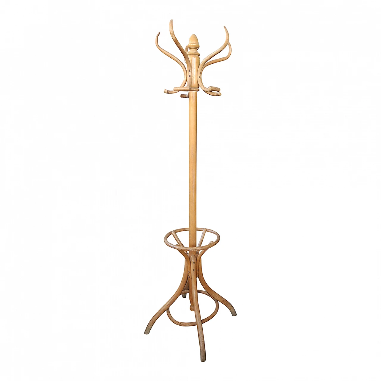 Curved beech coat stand with umbrella stand, 1960s 2