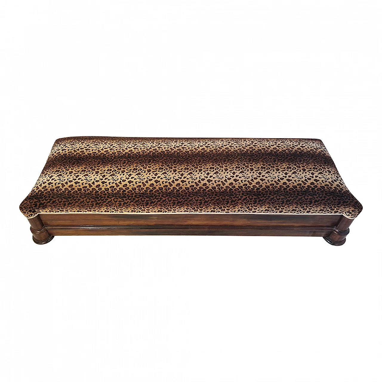 Walnut bench with two padded cushions in spotted fabric, 19th century 5