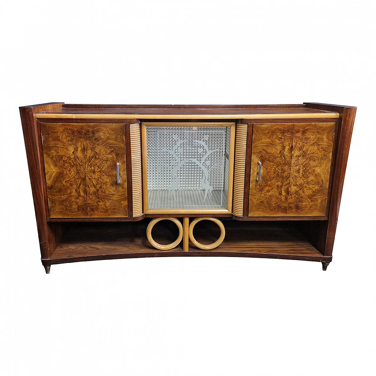 Art Deco sideboard in walnut & beech with two doors, 1930s 1