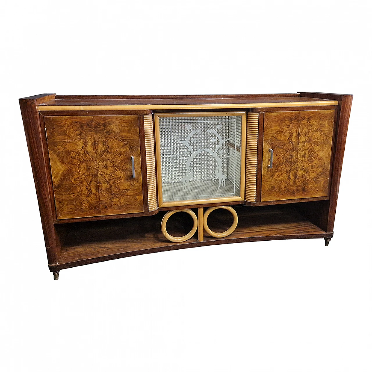 Art Deco sideboard in walnut & beech with two doors, 1930s 2