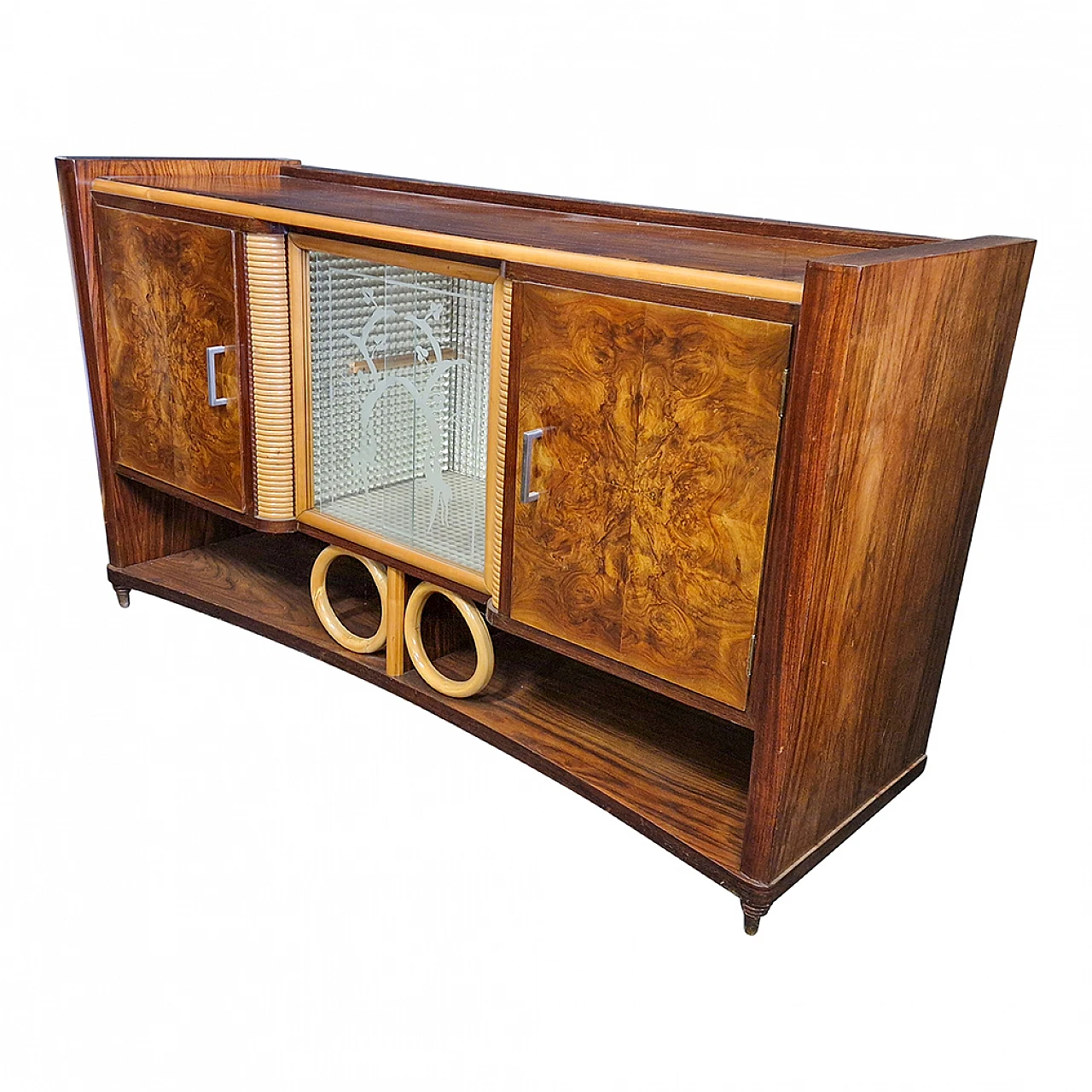 Art Deco sideboard in walnut & beech with two doors, 1930s 3