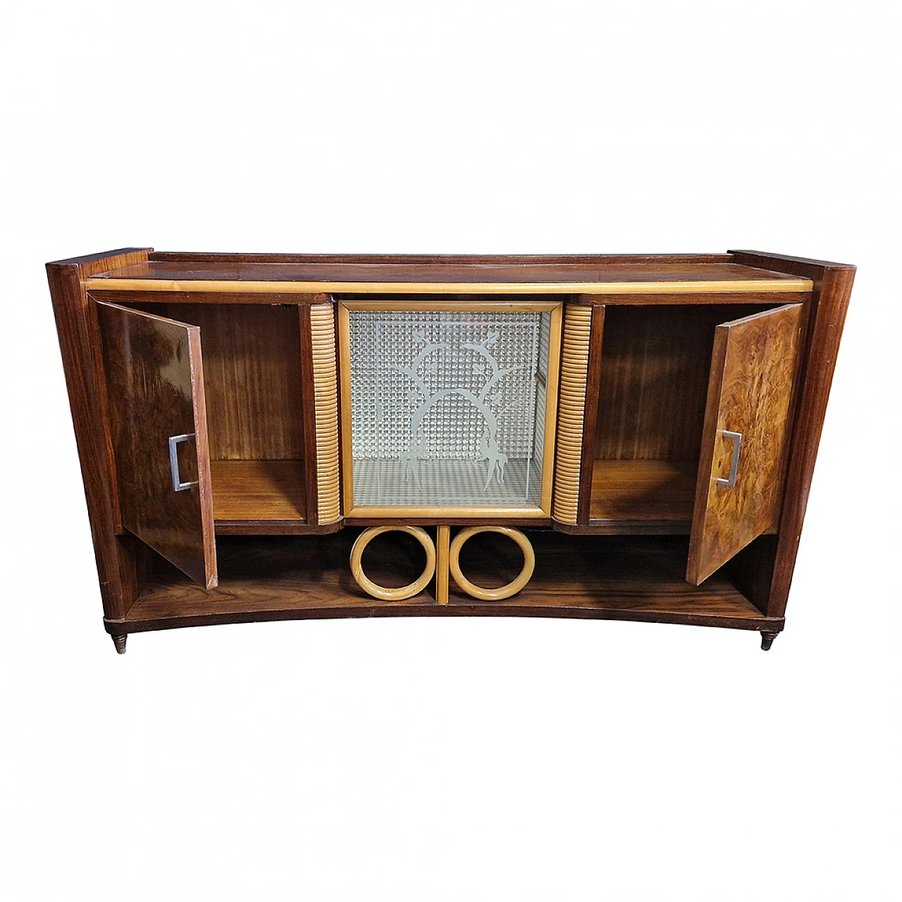 Art Deco sideboard in walnut & beech with two doors, 1930s 4