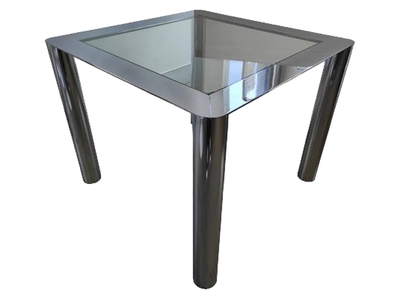 Square dining table in chromed metal and glass, 1960s 9