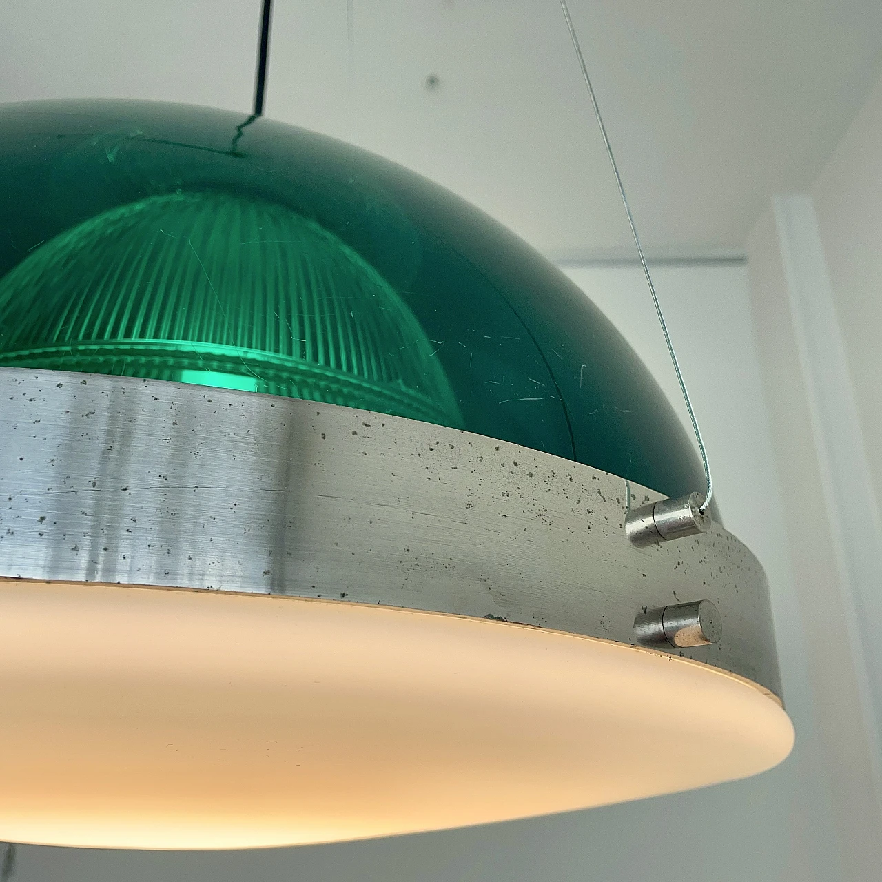 Green methacrylate and chromed metal hanging lamp, 1960s 5