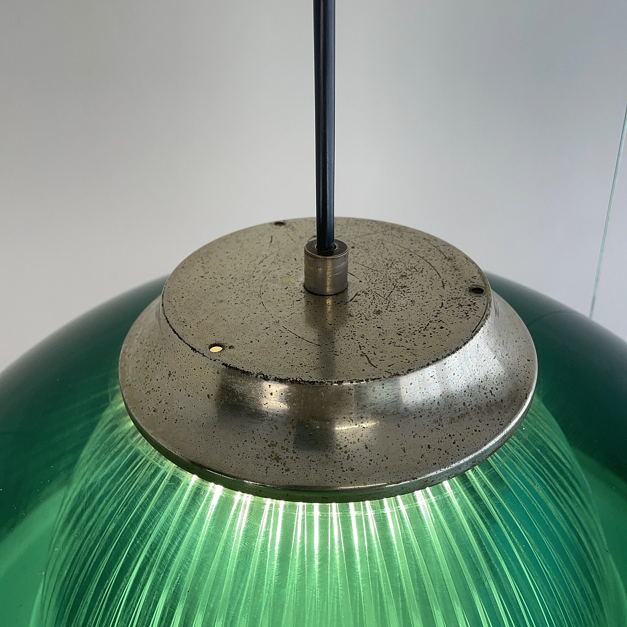 Green methacrylate and chromed metal hanging lamp, 1960s 6