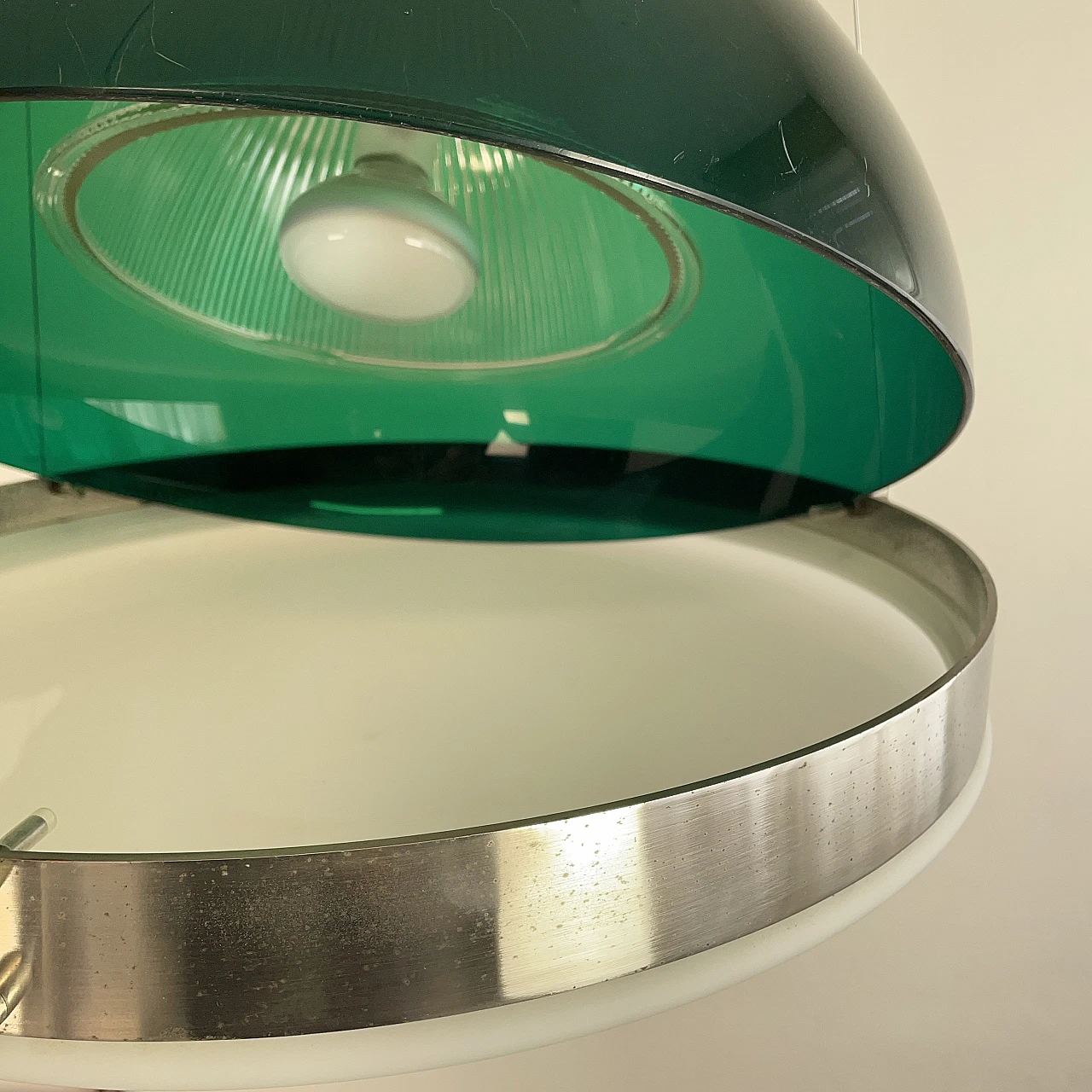 Green methacrylate and chromed metal hanging lamp, 1960s 9