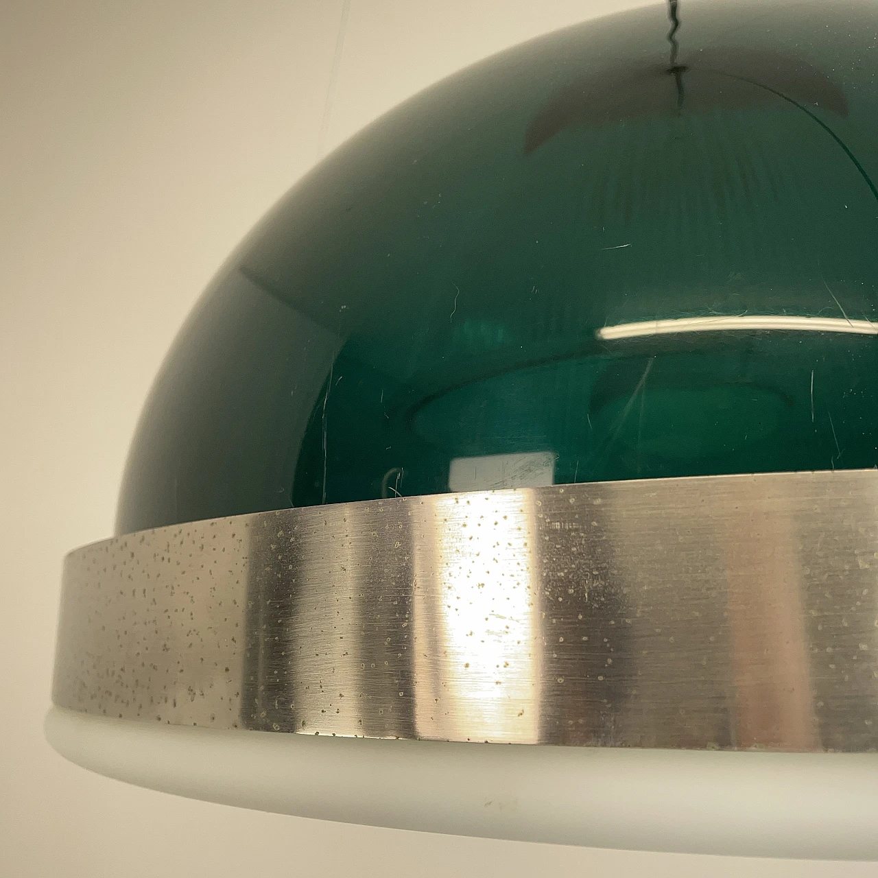 Green methacrylate and chromed metal hanging lamp, 1960s 12