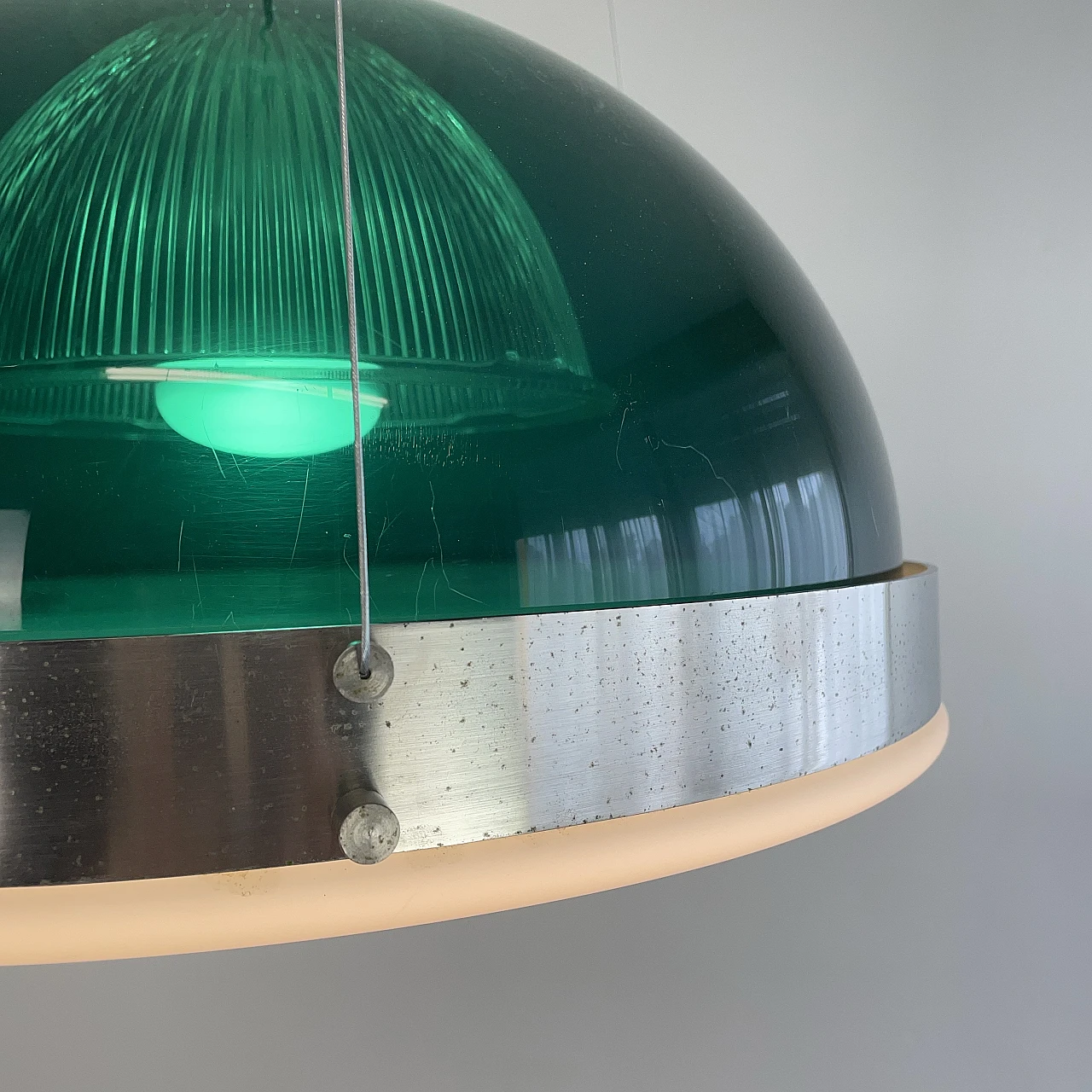 Green methacrylate and chromed metal hanging lamp, 1960s 13