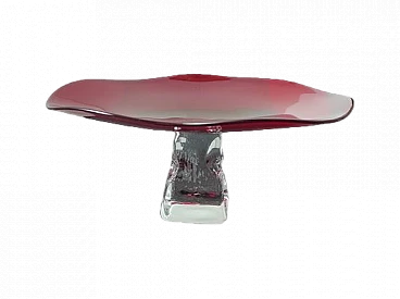 Red & transparent Murano glass cake stand by Cleto Munari, 2000s