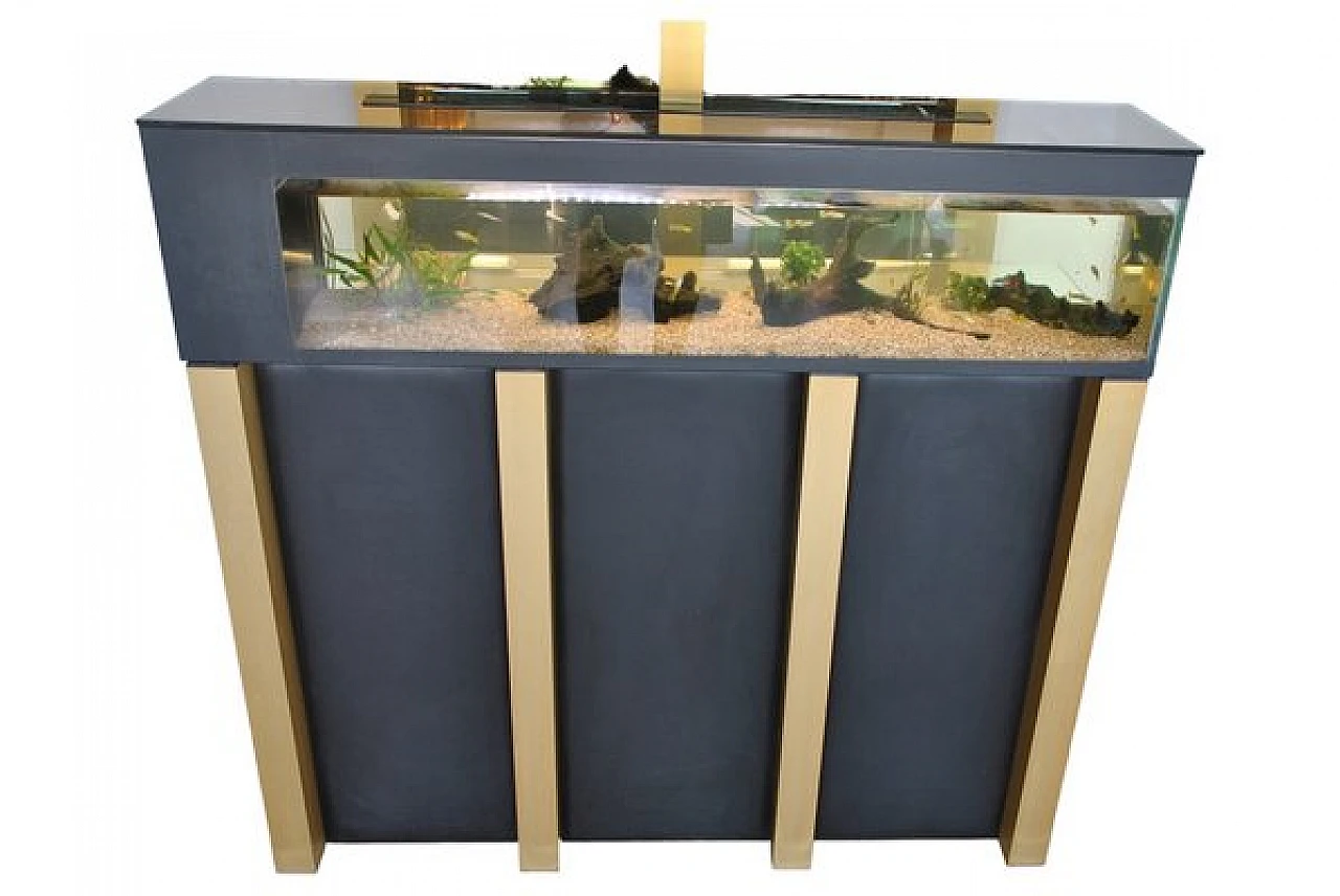 Wooden bar cabinet with aquarium and mirrored shelf, 1970s 2