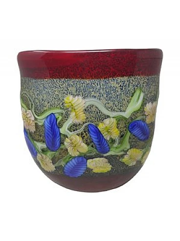Vase in Murano glass with floral motifs by Toso, 1980s