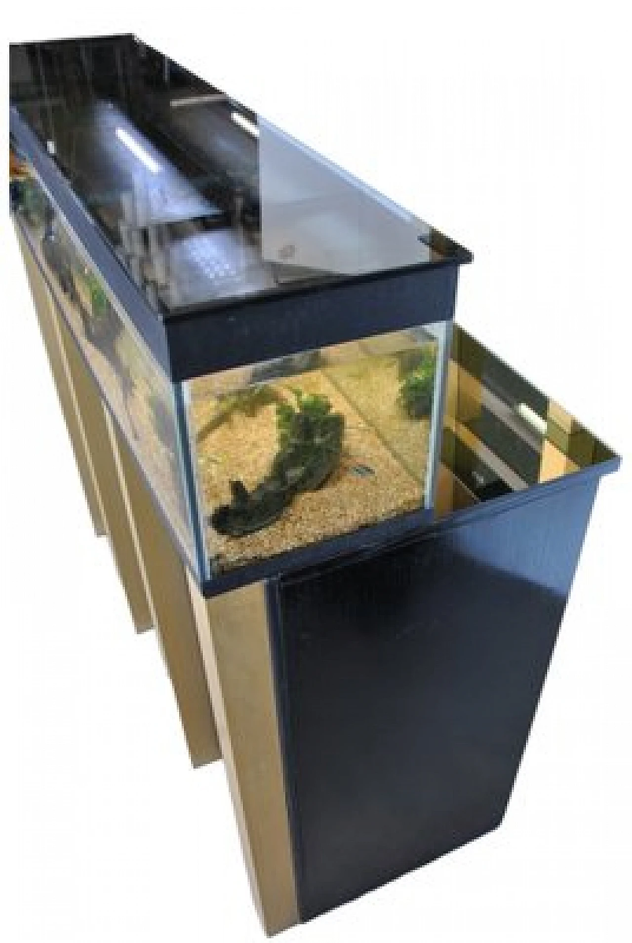 Wooden bar cabinet with aquarium and mirrored shelf, 1970s 4