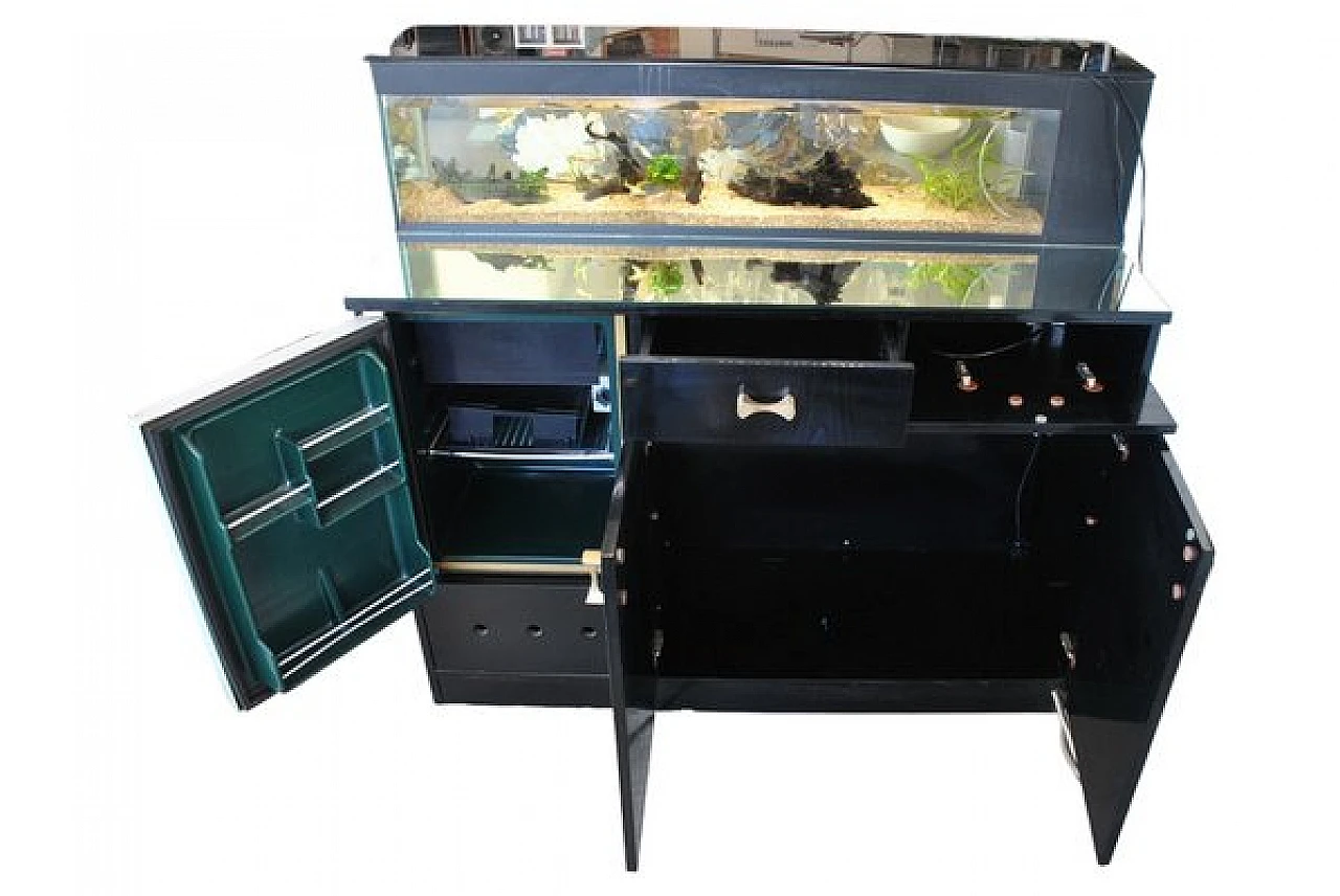 Wooden bar cabinet with aquarium and mirrored shelf, 1970s 12