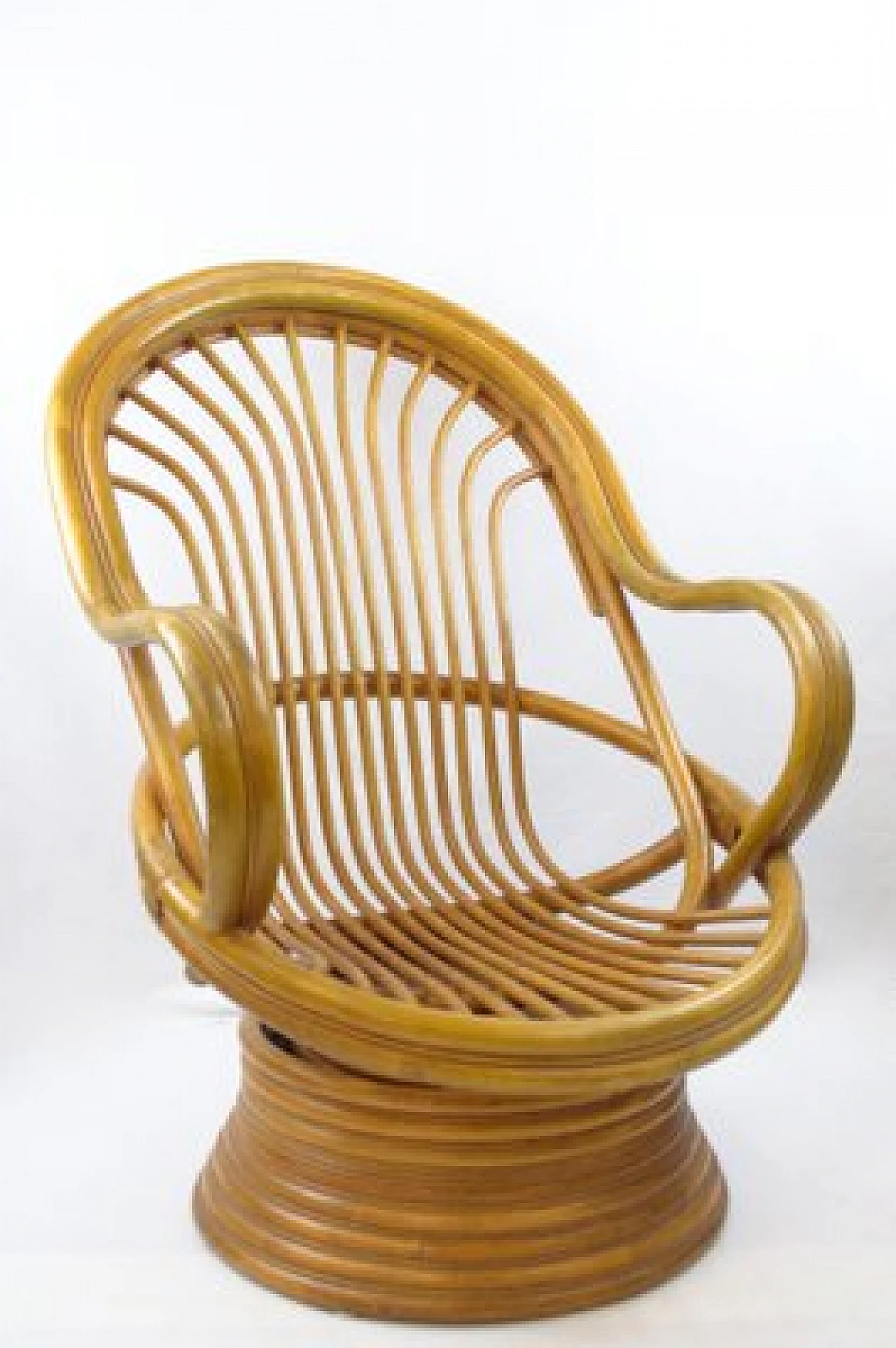Bamboo swivel rocking chair with armrests, 1970s 1