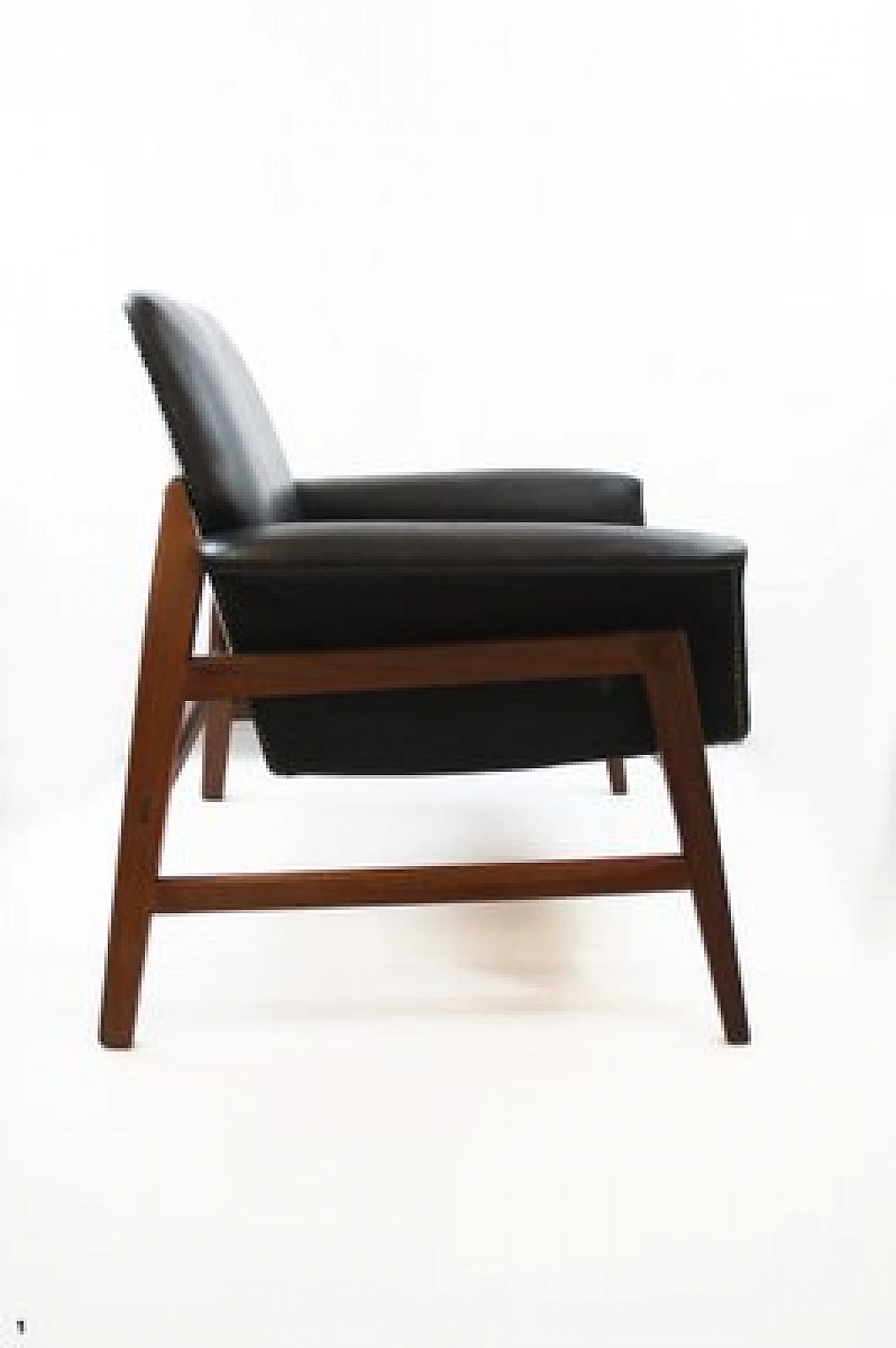 Pair of armchairs in leather & wood in G. Frattini's style, 1960s 11