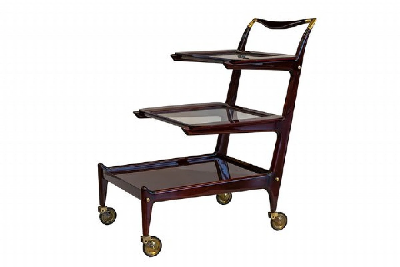 Mahogany & brass bar cart by I. Parisi for A. De Baggis, 1952 1