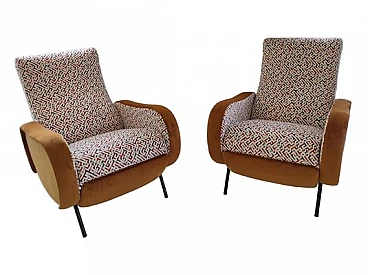 Pair of reclining armchairs in velvet and metal, 1960s