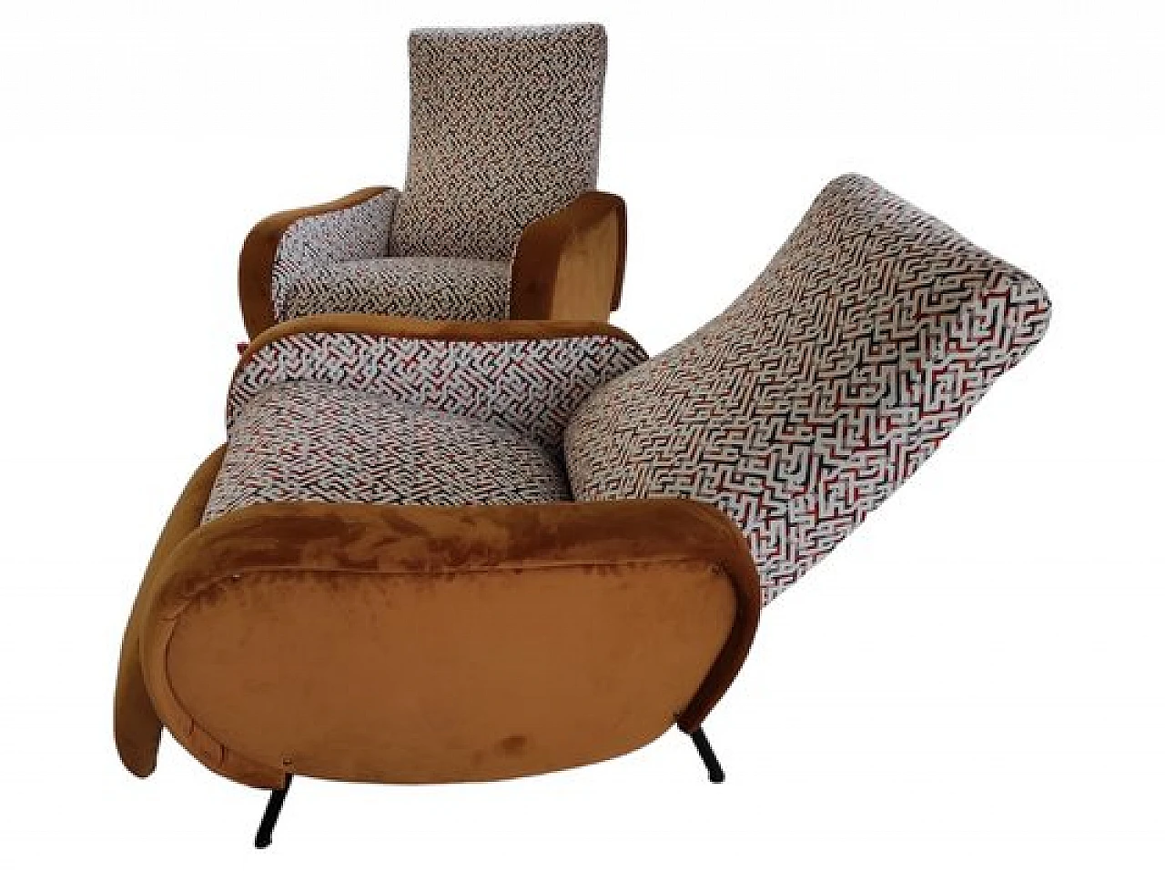 Pair of reclining armchairs in velvet and metal, 1960s 3