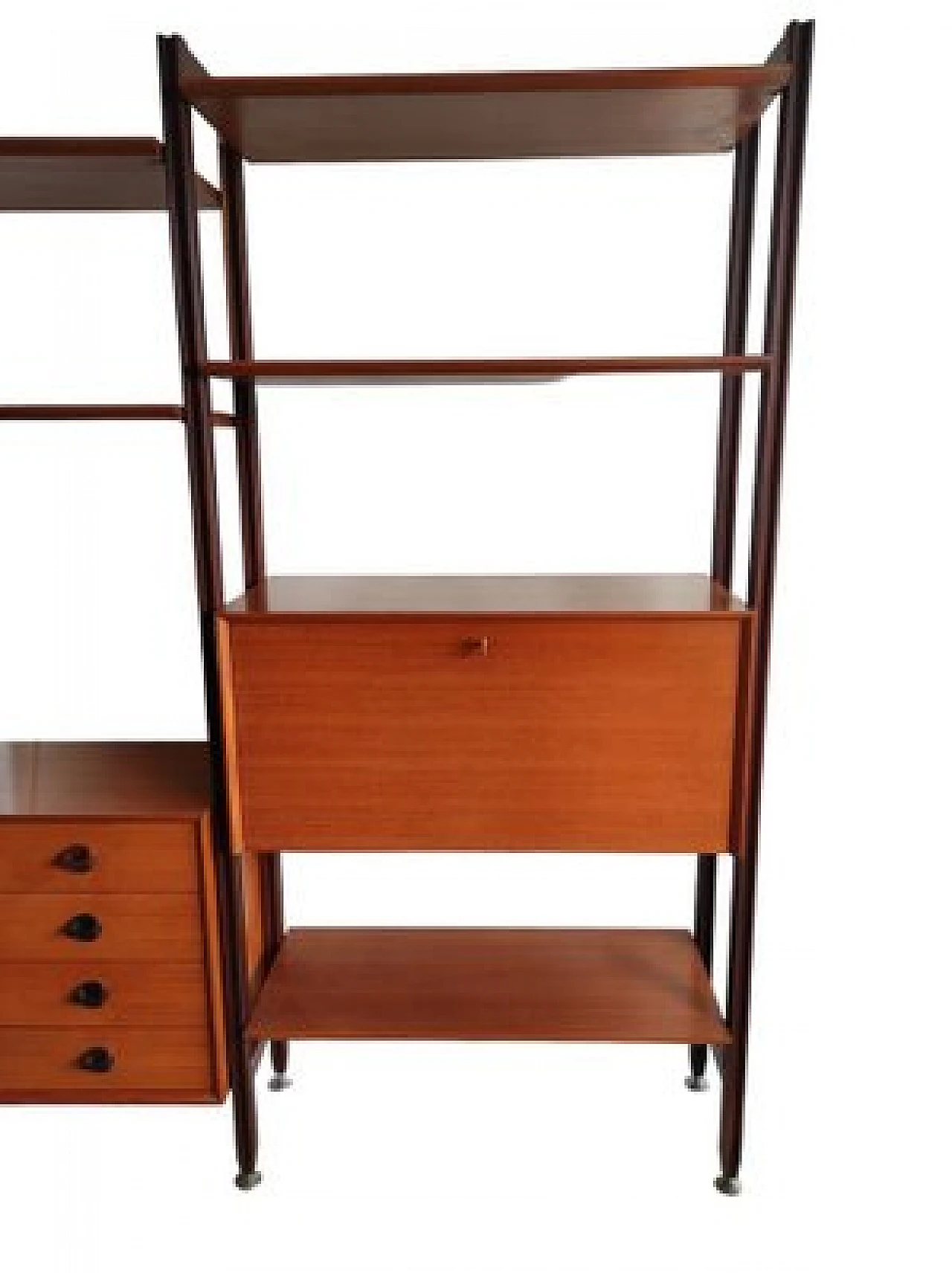 Teak bookcase with drawers & flap desk by George Coslin, 1960s 2