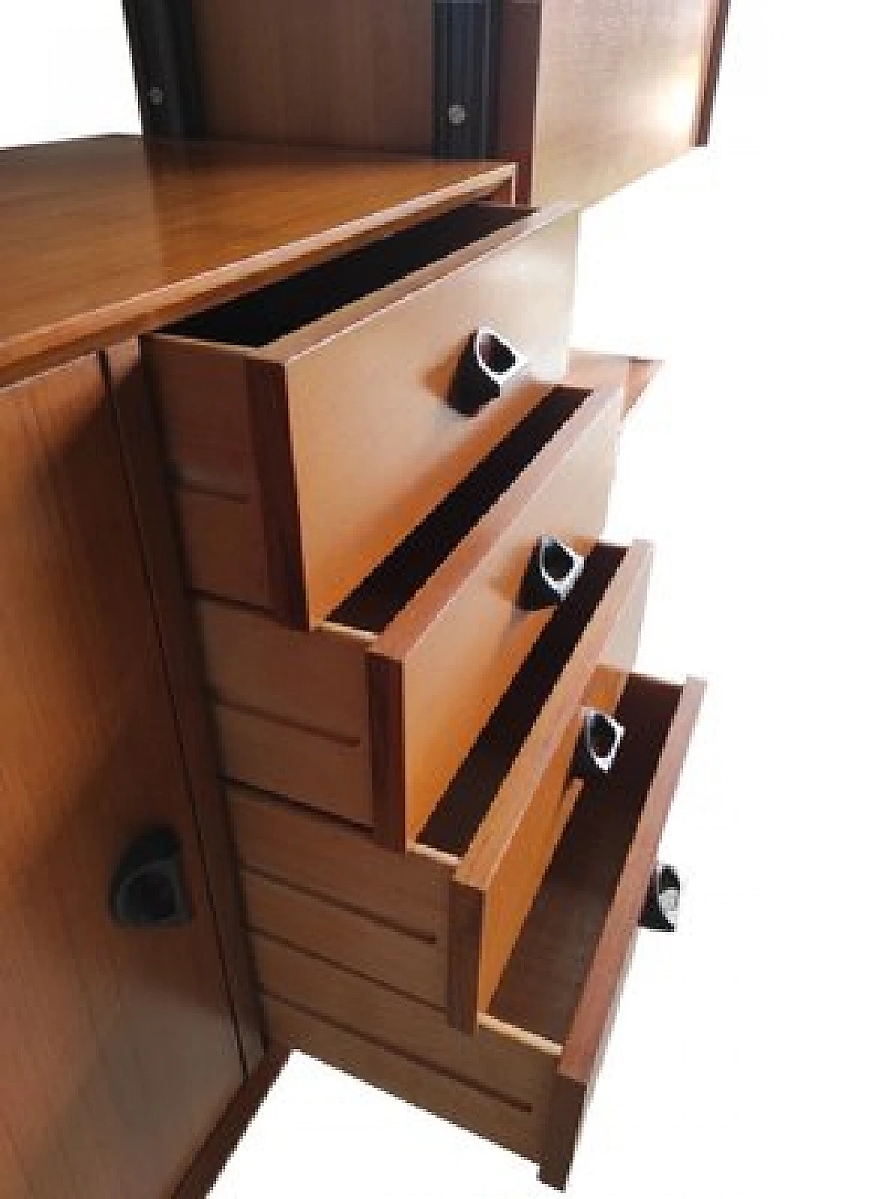 Teak bookcase with drawers & flap desk by George Coslin, 1960s 20